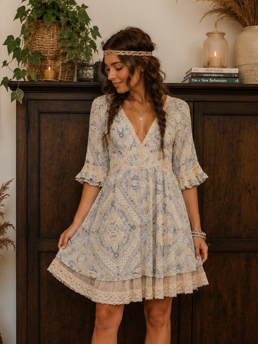 Free People Boho Paisley Lace Dress – Size 8 – NWT